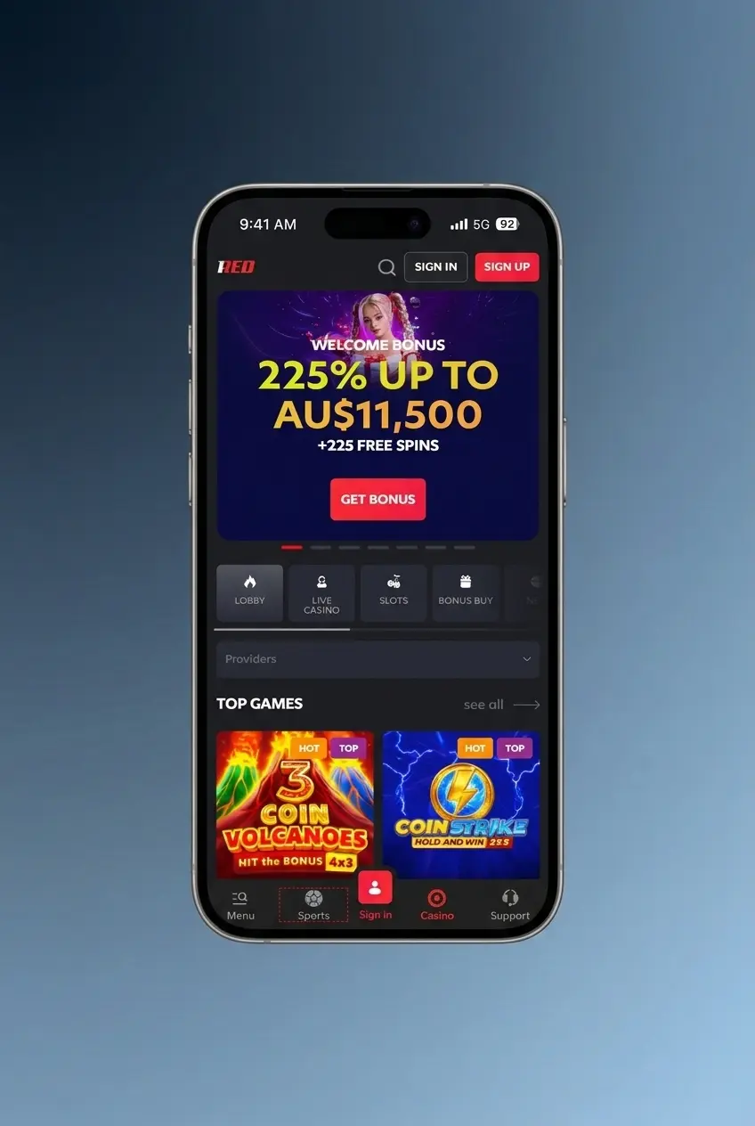 1Red casino mobile login screen displayed on a smartphone browser showing account access steps